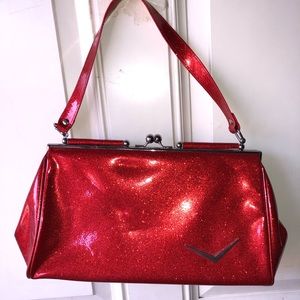 Lux de Ville Red Glitter Kiss lock Purse